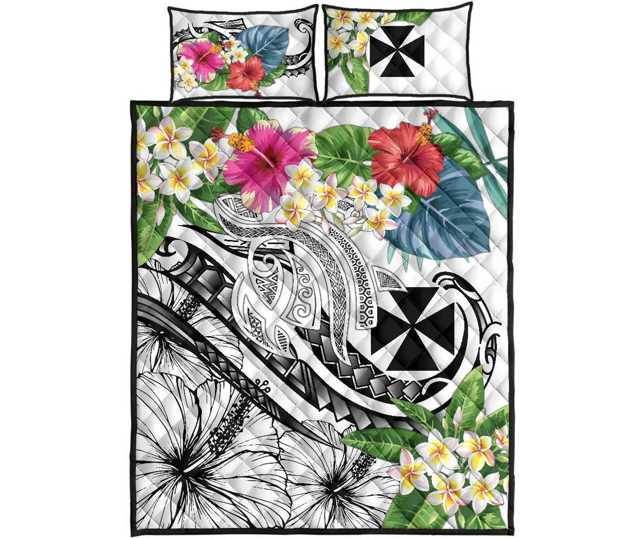 Wallis and Futuna Polynesian Quilt Bed Set - Summer Plumeria (White) 5