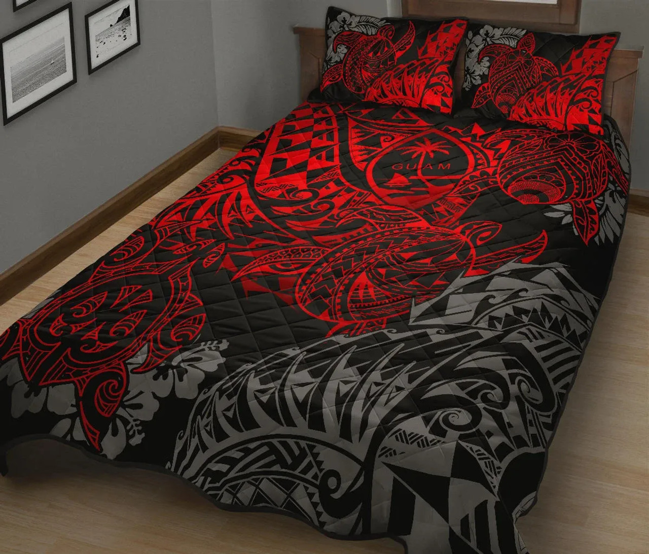 Guam Polynesian Quilt Bed Set - Red Turtle Flowing 2