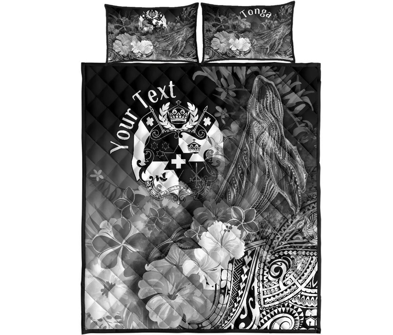 Tonga Custom Personalised Quilt Bed Set - Humpback Whale with Tropical Flowers (White) 5