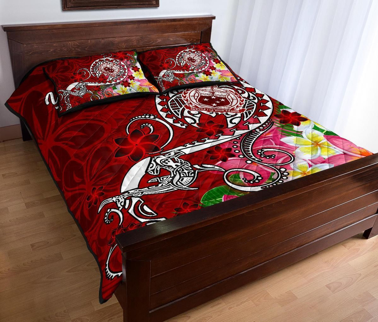 Samoa Custom Personalised Quilt Bed Set - Turtle Plumeria (Red) 3