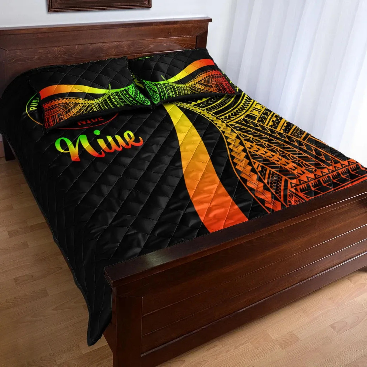 Niue Quilt Bet Set - Reggae Polynesian Tentacle Tribal Pattern 3