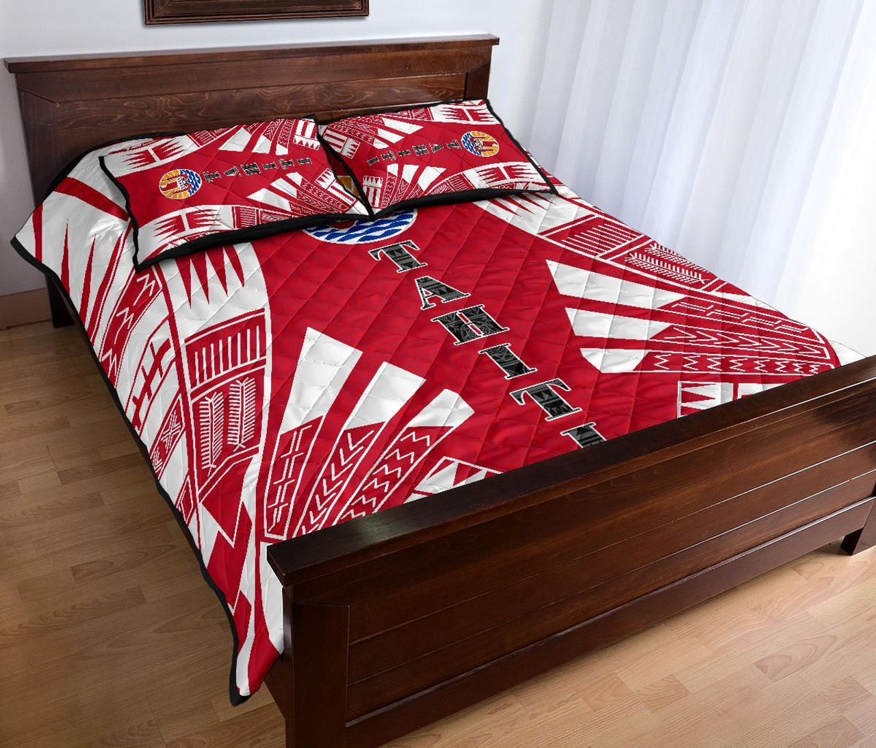 Tahiti Polynesian Quilt Bed Set - Tahiti Flag Red Tattoo 4