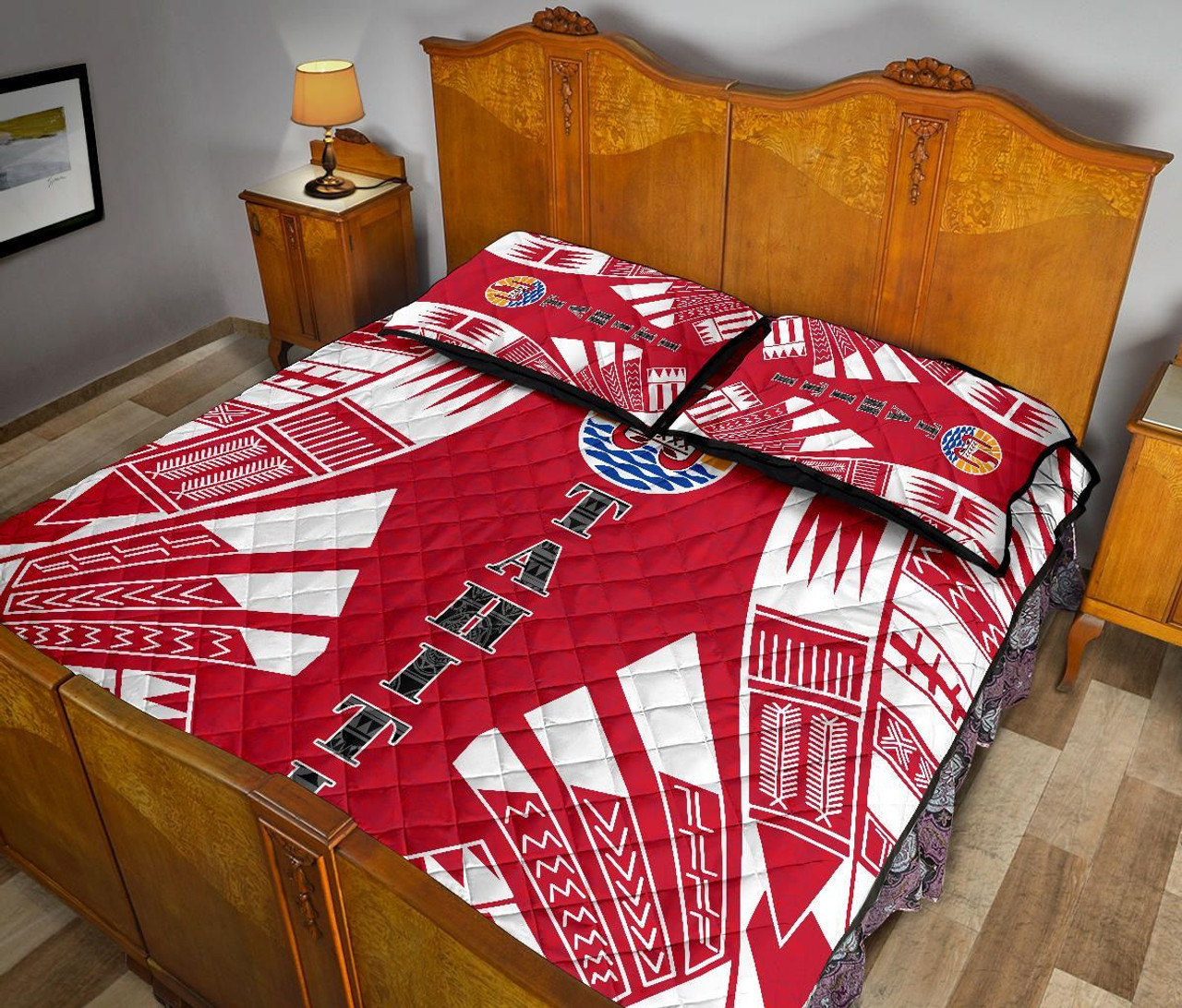 Tahiti Polynesian Quilt Bed Set - Tahiti Flag Red Tattoo 5