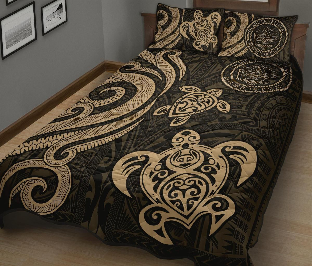 Palau Quilt Bed Set - Gold Tentacle Turtle 2