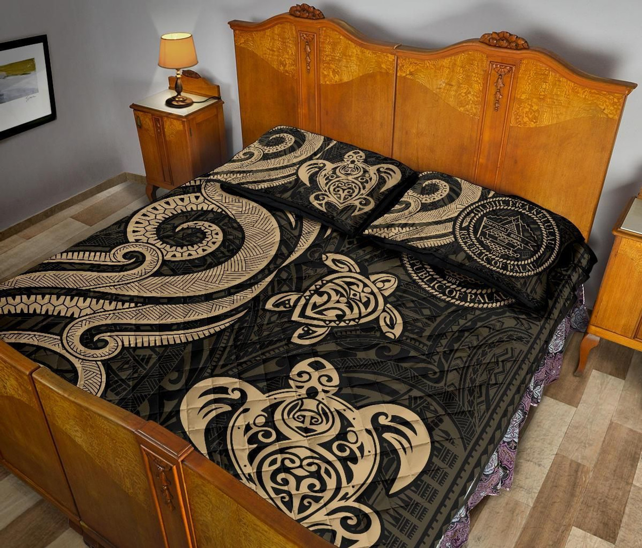 Palau Quilt Bed Set - Gold Tentacle Turtle 4
