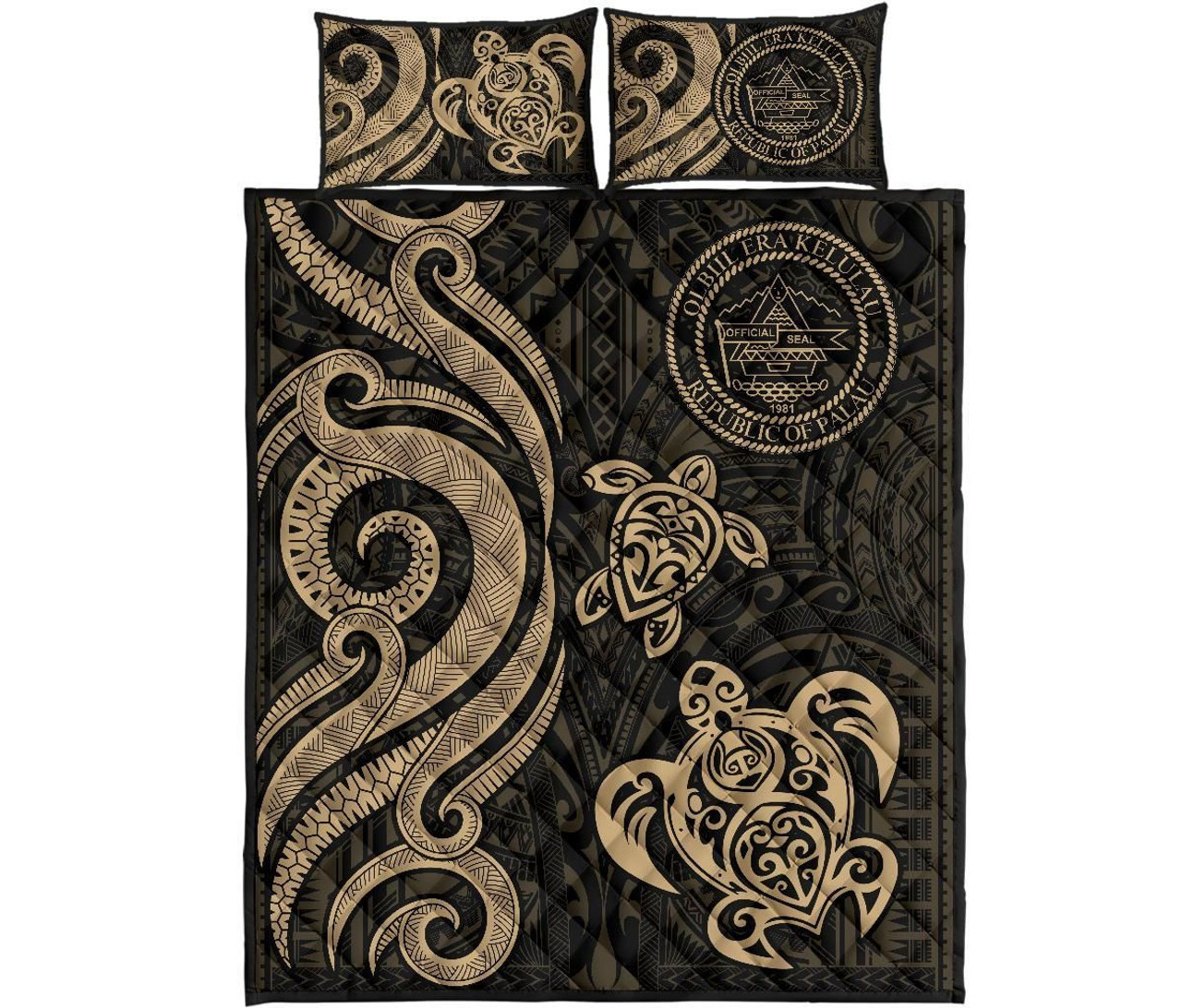 Palau Quilt Bed Set - Gold Tentacle Turtle 5