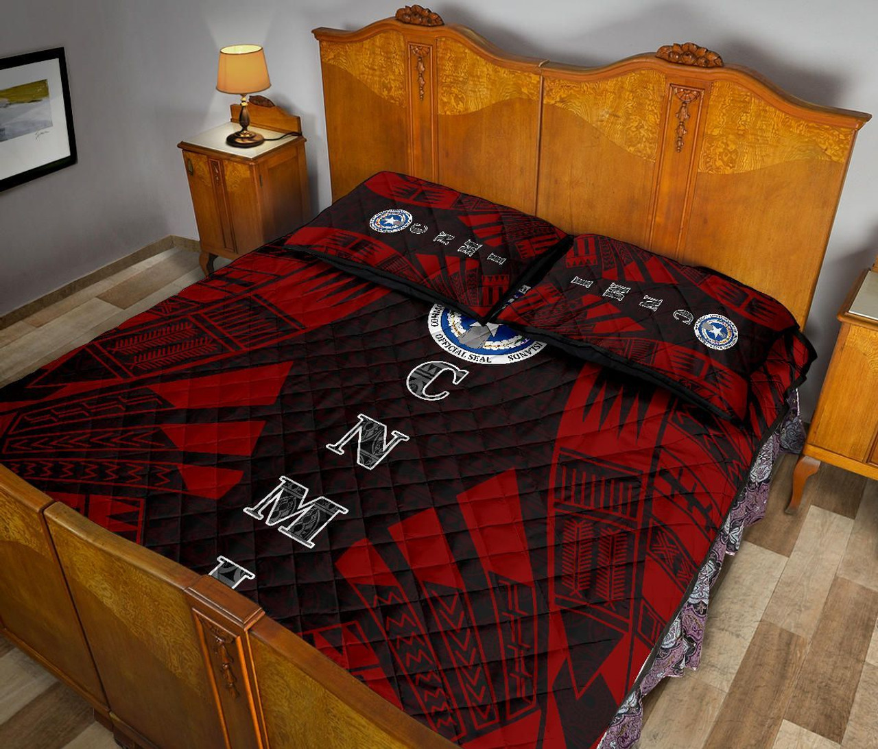 Northern Mariana Islands Quilt Bed Set - Northern Mariana Islands Seal & Polynesian Red Tattoo Style 5