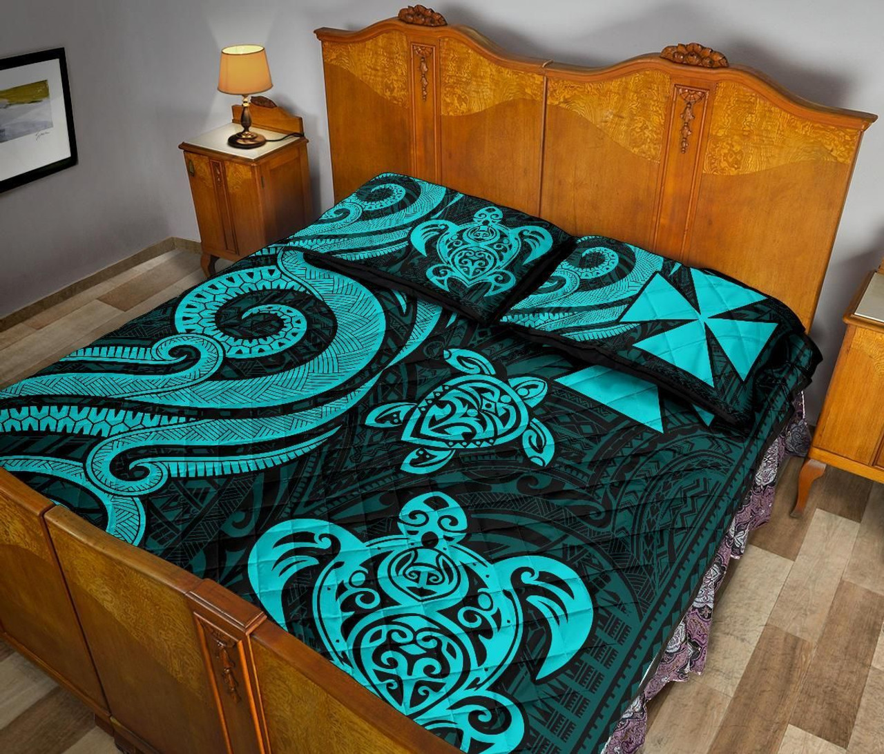 Wallis and Futuna Quilt Bed Set - Turquoise Tentacle Turtle 4