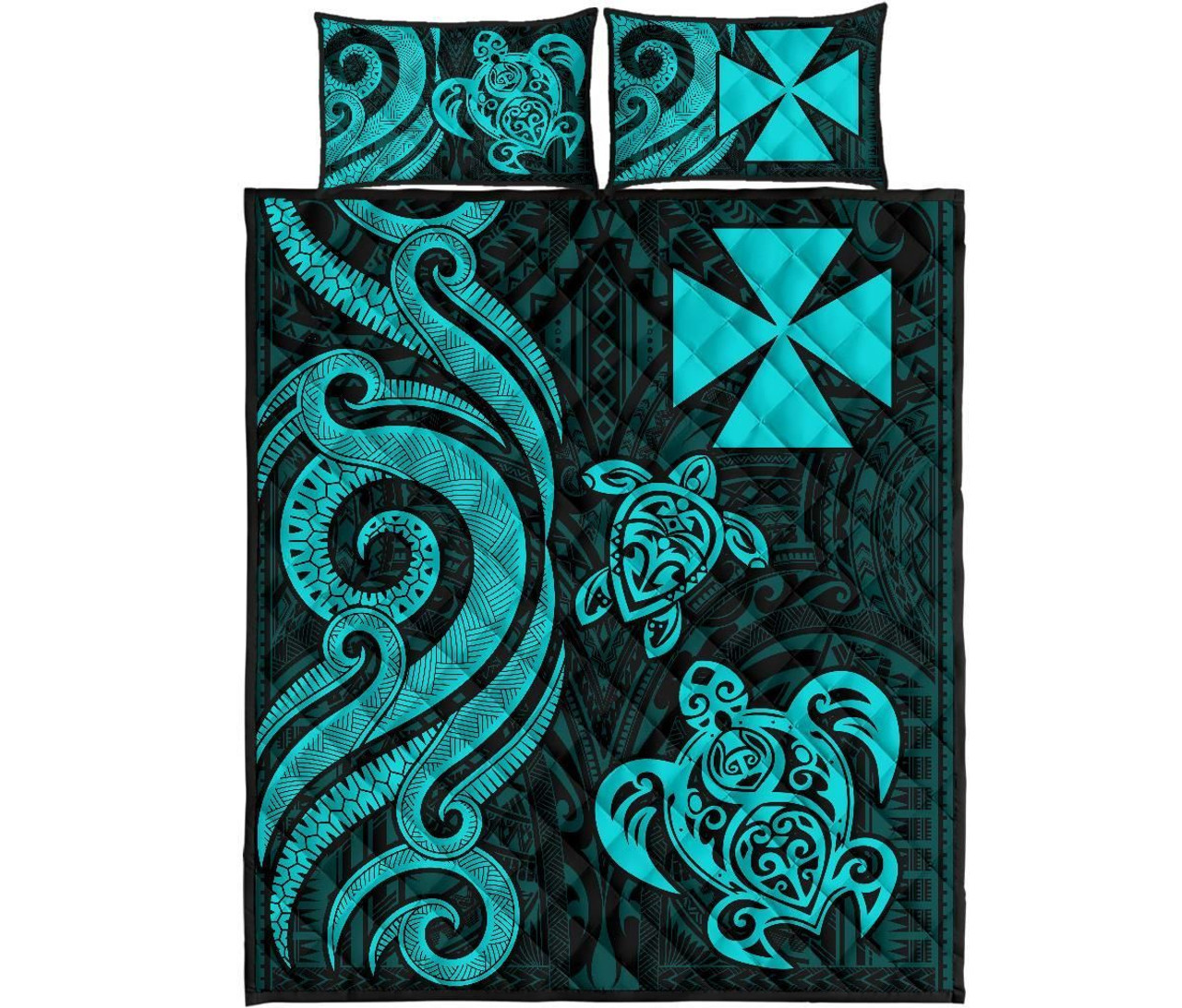 Wallis and Futuna Quilt Bed Set - Turquoise Tentacle Turtle 5