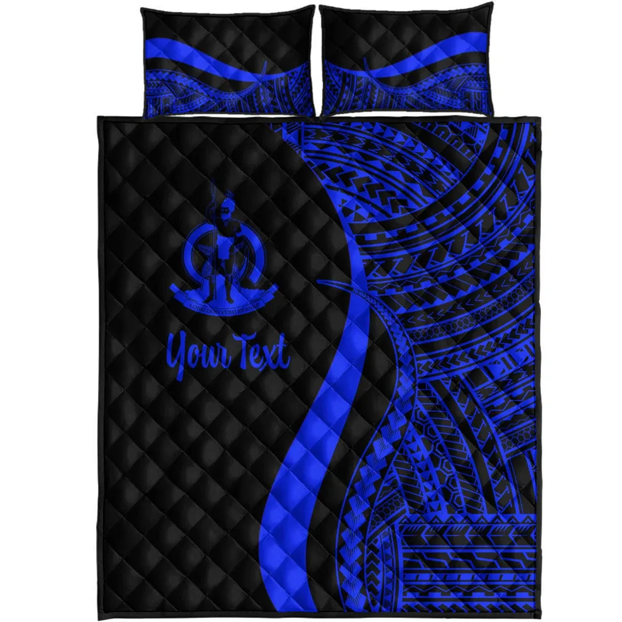 Vanuatu Custom Personalised Quilt Bet Set - Blue Polynesian Tentacle Tribal Pattern 5