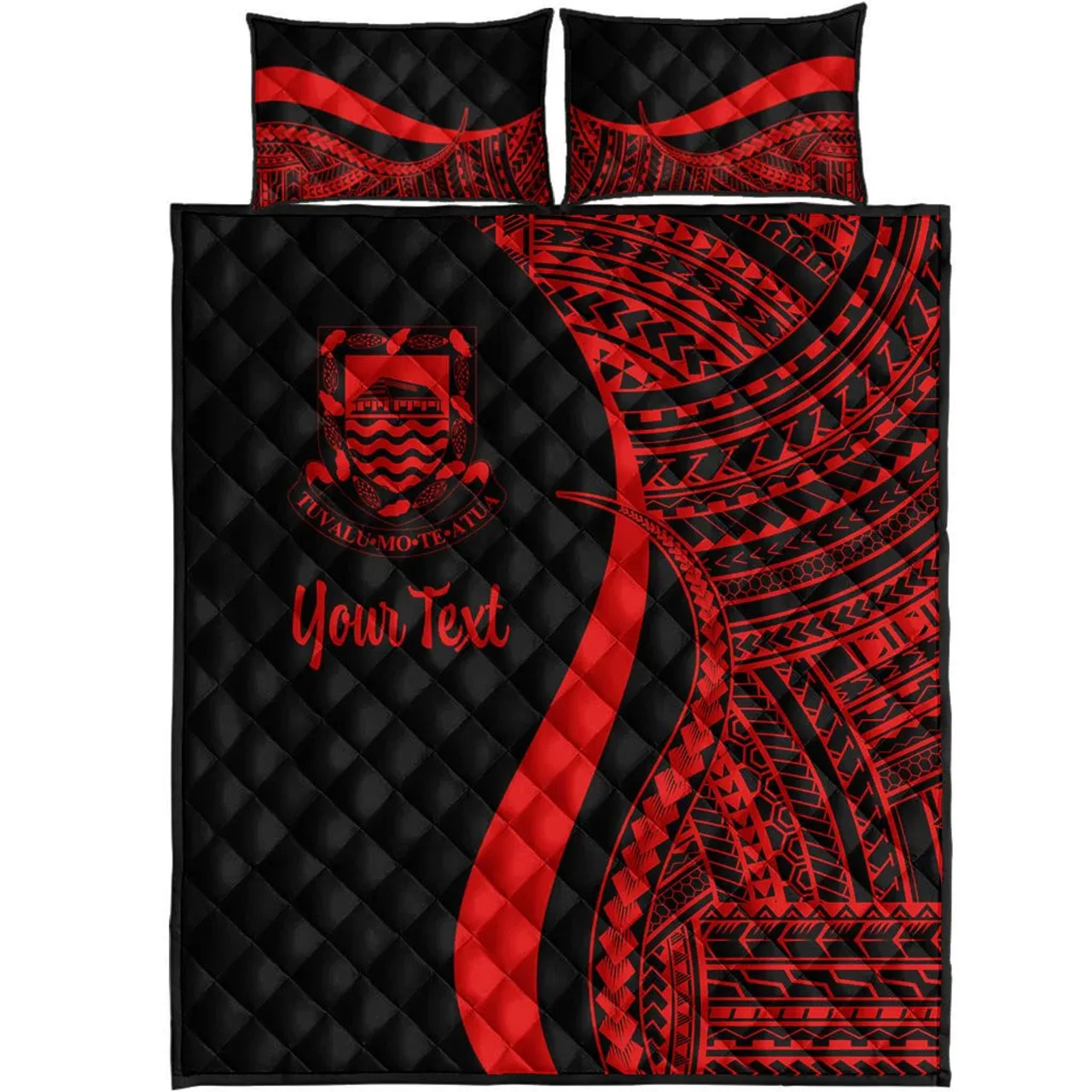 Tuvalu Custom Personalised Quilt Bet Set - Red Polynesian Tentacle Tribal Pattern 5