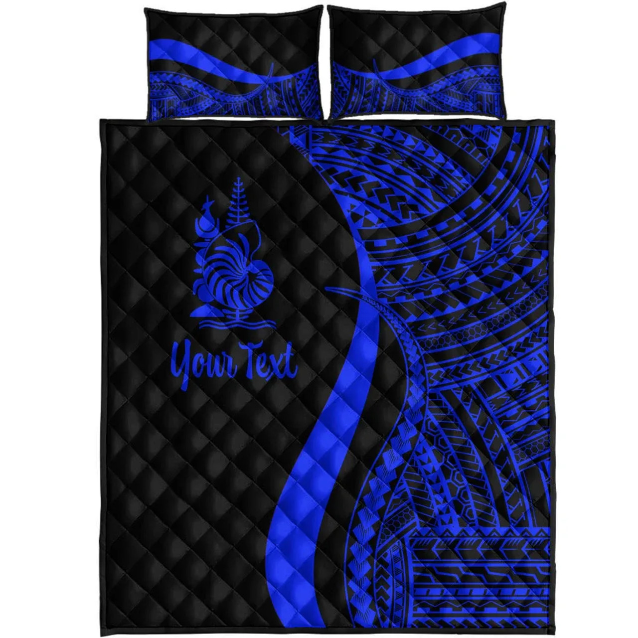 New Caledonia Custom Personalised Quilt Bet Set - Blue Polynesian Tentacle Tribal Pattern 5
