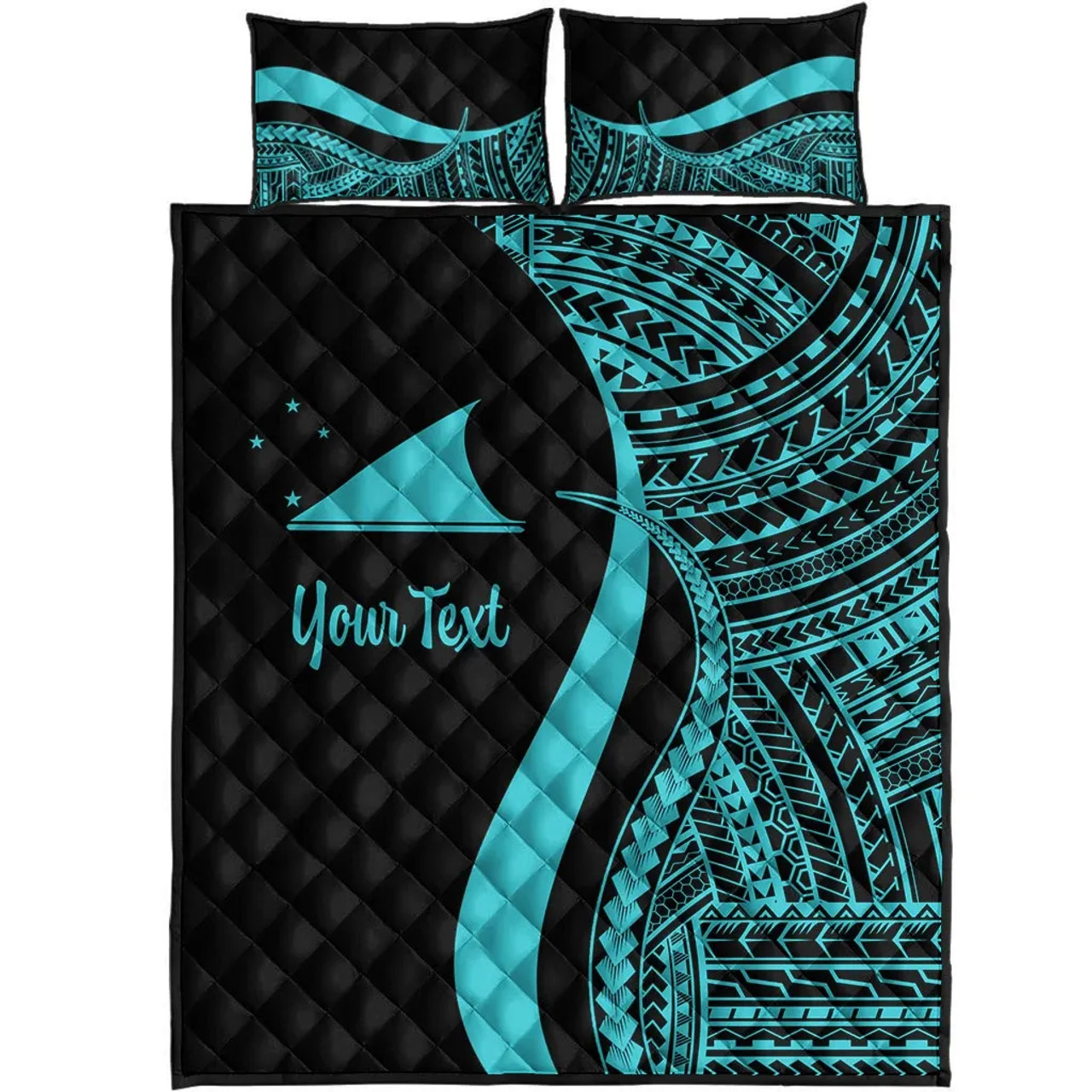 Tokelau Custom Personalised Quilt Bet Set - Turquoise Polynesian Tentacle Tribal Pattern 5