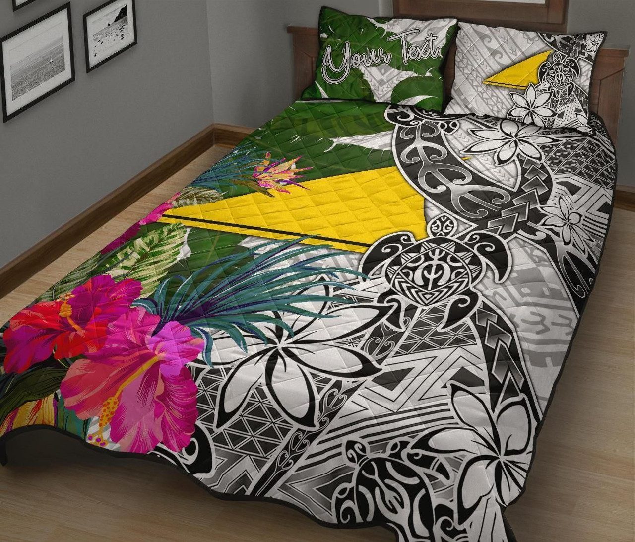 Tokelau Custom Personalised Quilt Bet Set White - Turtle Plumeria Banana Leaf 2