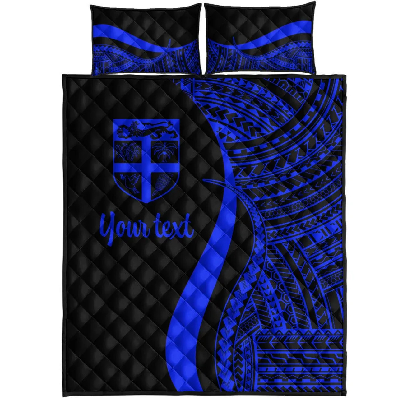 Fiji Custom Personalised Quilt Bet Set - Blue Polynesian Tentacle Tribal Pattern 5