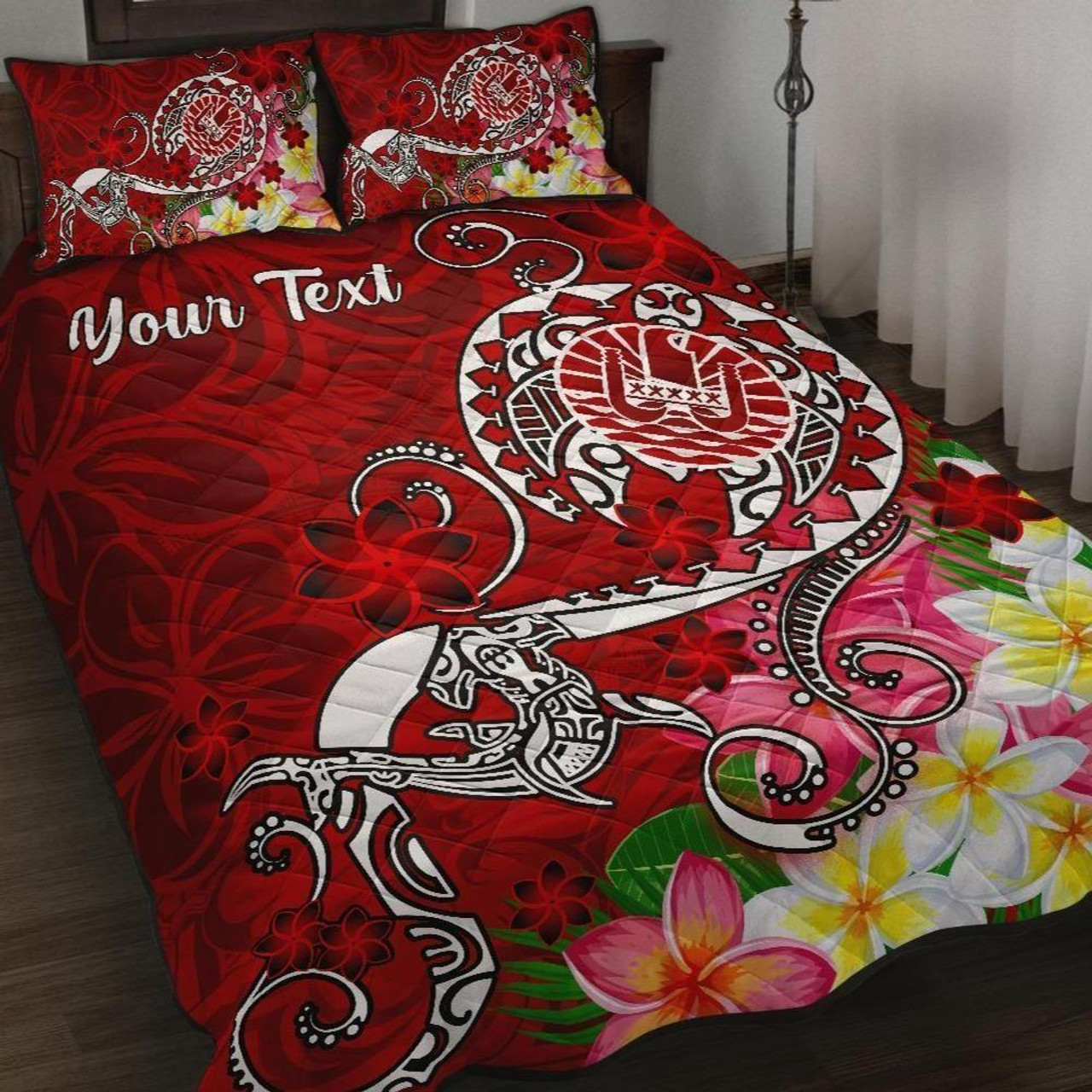 Tahiti Custom Personalised Quilt Bed Set - Turtle Plumeria (Red) 1