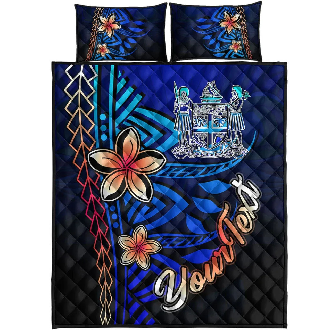 Fiji Custom Personalised Quilt Bed Set - Vintage Tribal Moutain Crest- BN 5