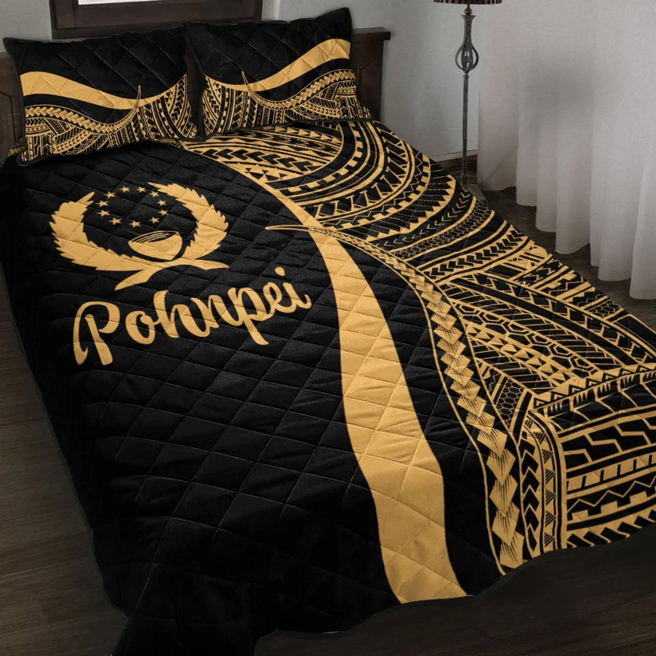 Pohnpei Quilt Bet Set - Gold Polynesian Tentacle Tribal Pattern 1