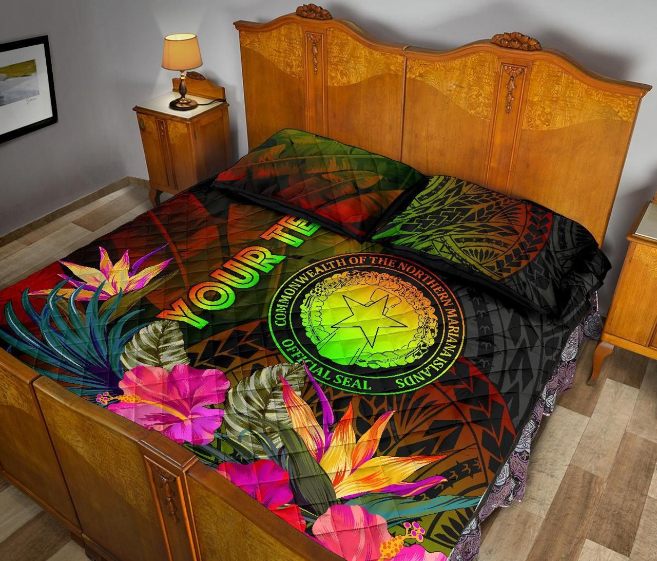 Northern Mariana Islands Personalised Quilt Bed Set - Hibiscus and Banana Leaves 4