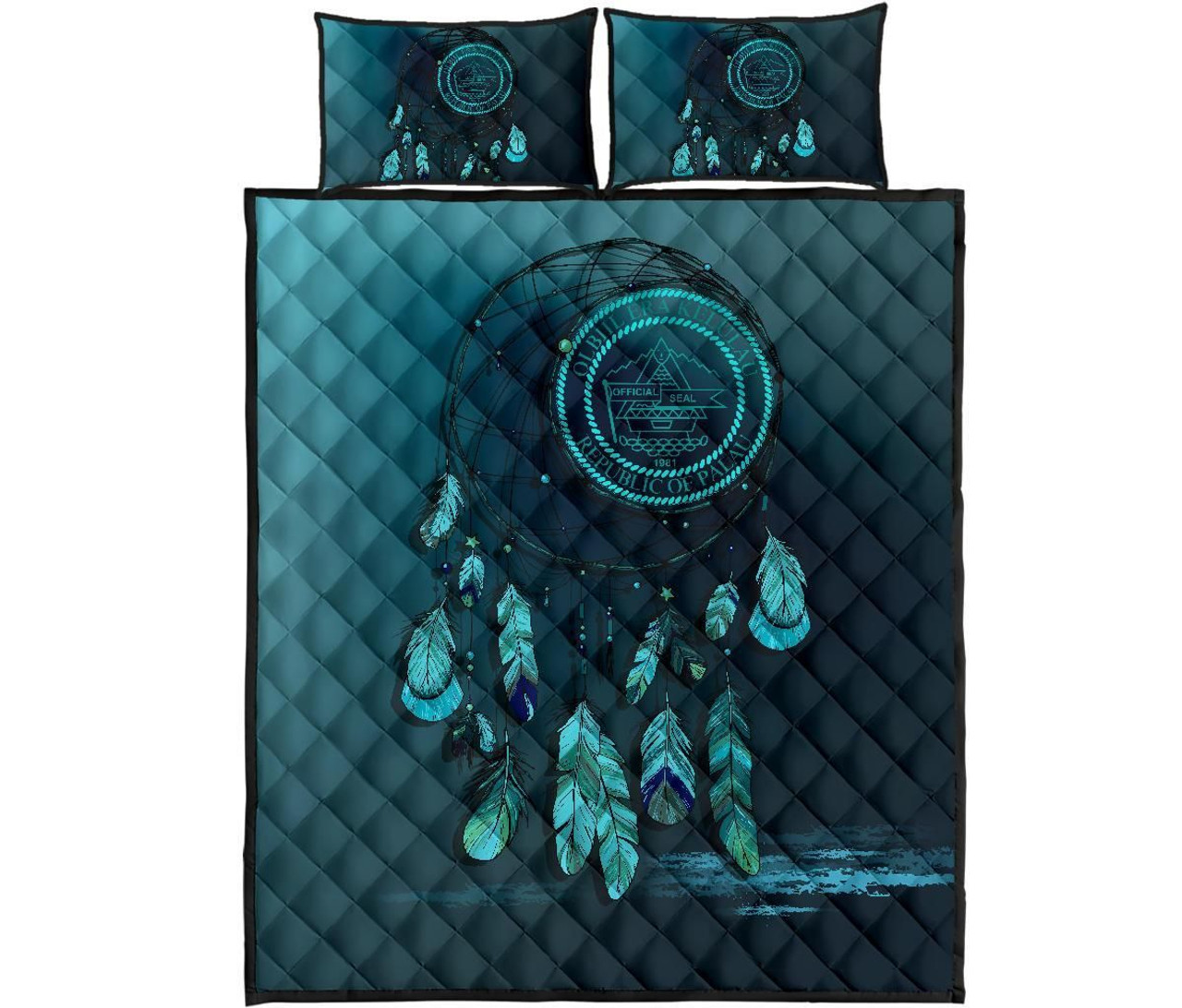 Palau Polynesian Quilt Bed Set Dreamcatcher Blue