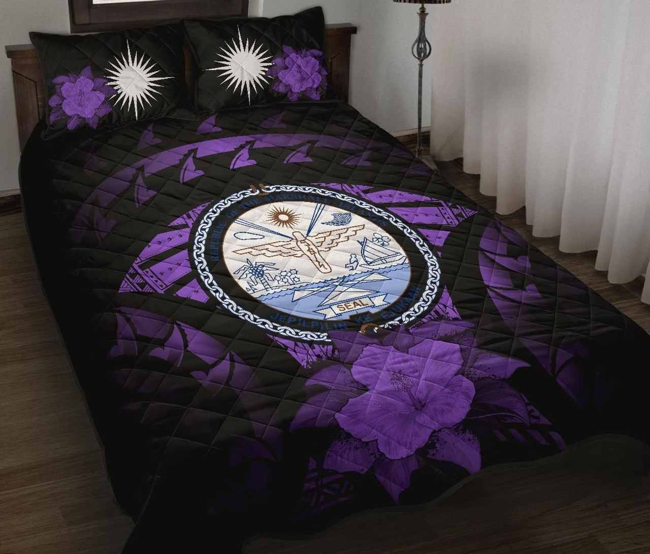 Marshall Islands Polynesian Quilt Bed Set Hibiscus Purple 1