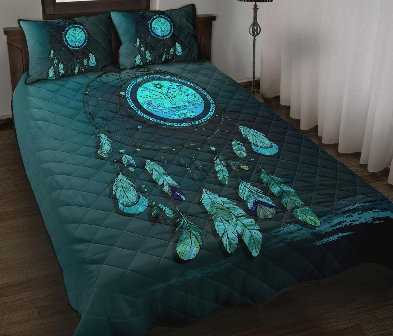 Marshall Islands Polynesian Quilt Bed Set Dreamcatcher Blue 1