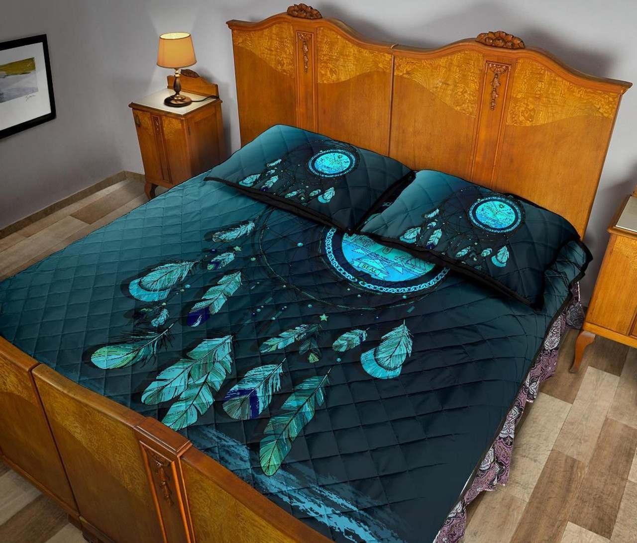 Marshall Islands Polynesian Quilt Bed Set Dreamcatcher Blue 4