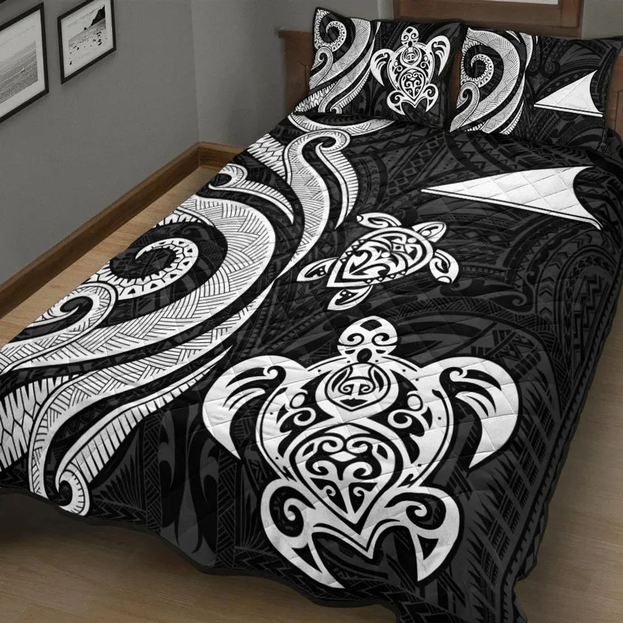 Tokelau Quilt Bed Set - White Tentacle Turtle 2