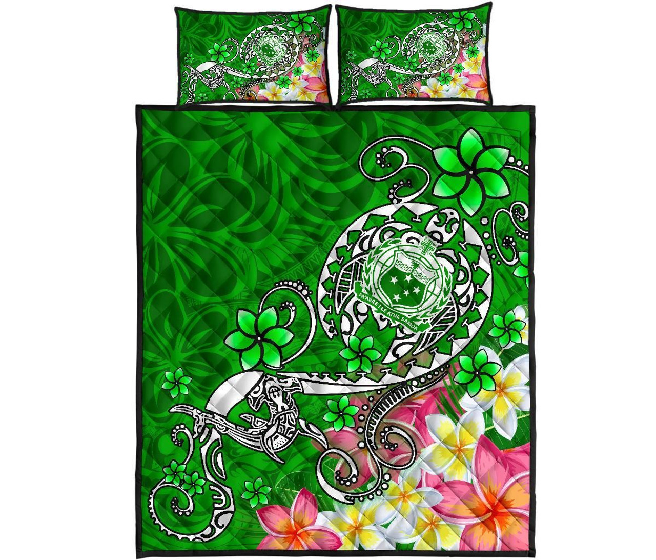 Samoa Quilt Bed Set - Turtle Plumeria (Green) 5