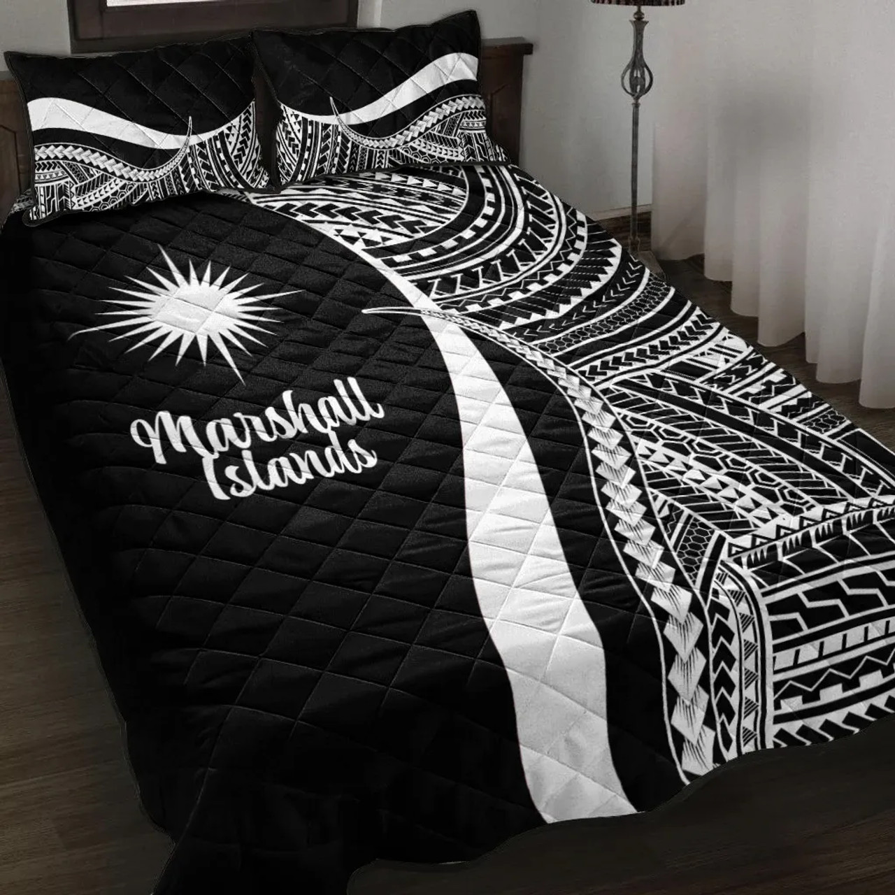 Marshall Islands Quilt Bet Set - White Polynesian Tentacle Tribal Pattern 1