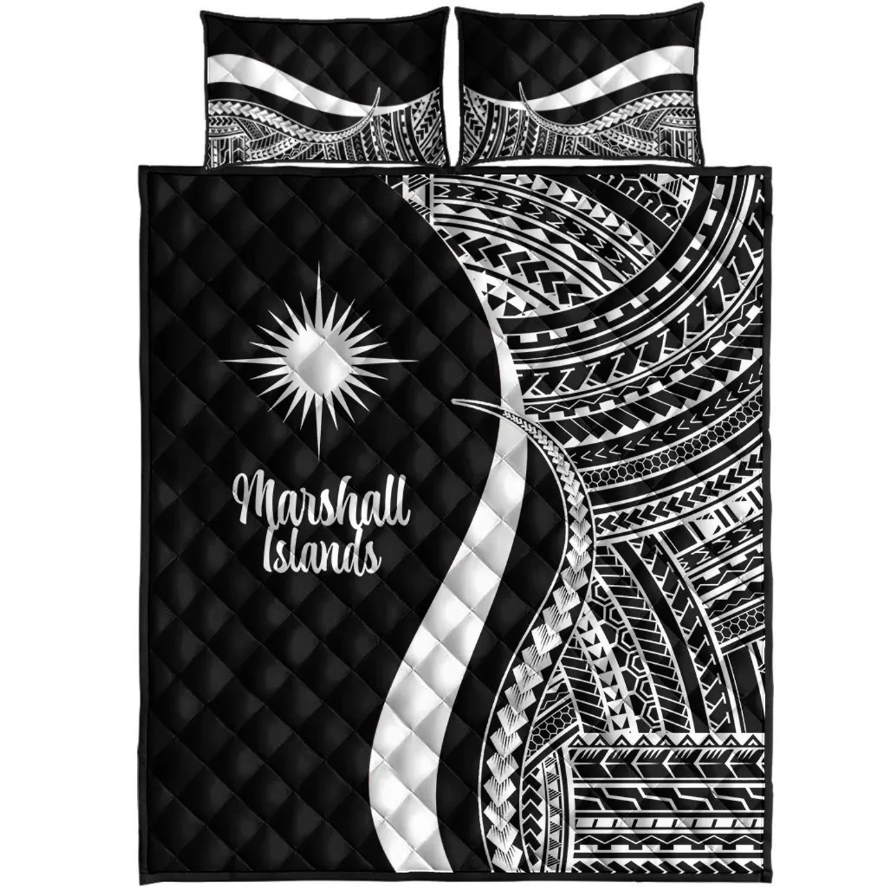 Marshall Islands Quilt Bet Set - White Polynesian Tentacle Tribal Pattern 5