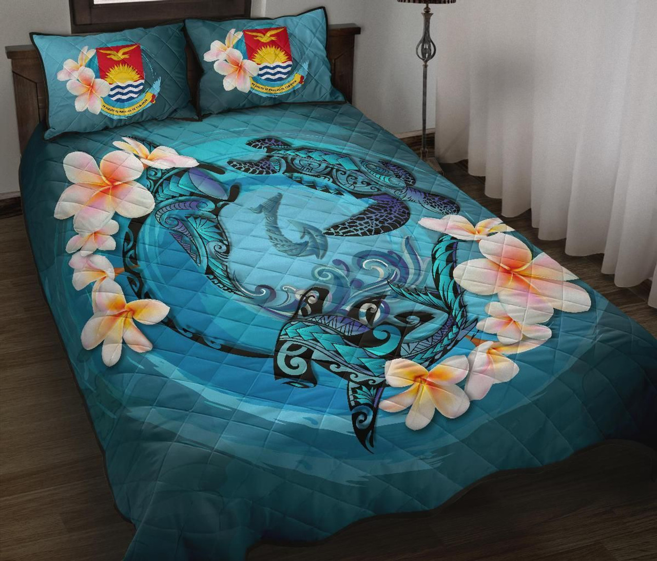 Kiribati Polynesian Quilt Bed Set - Blue Plumeria Animal Tattoo 1