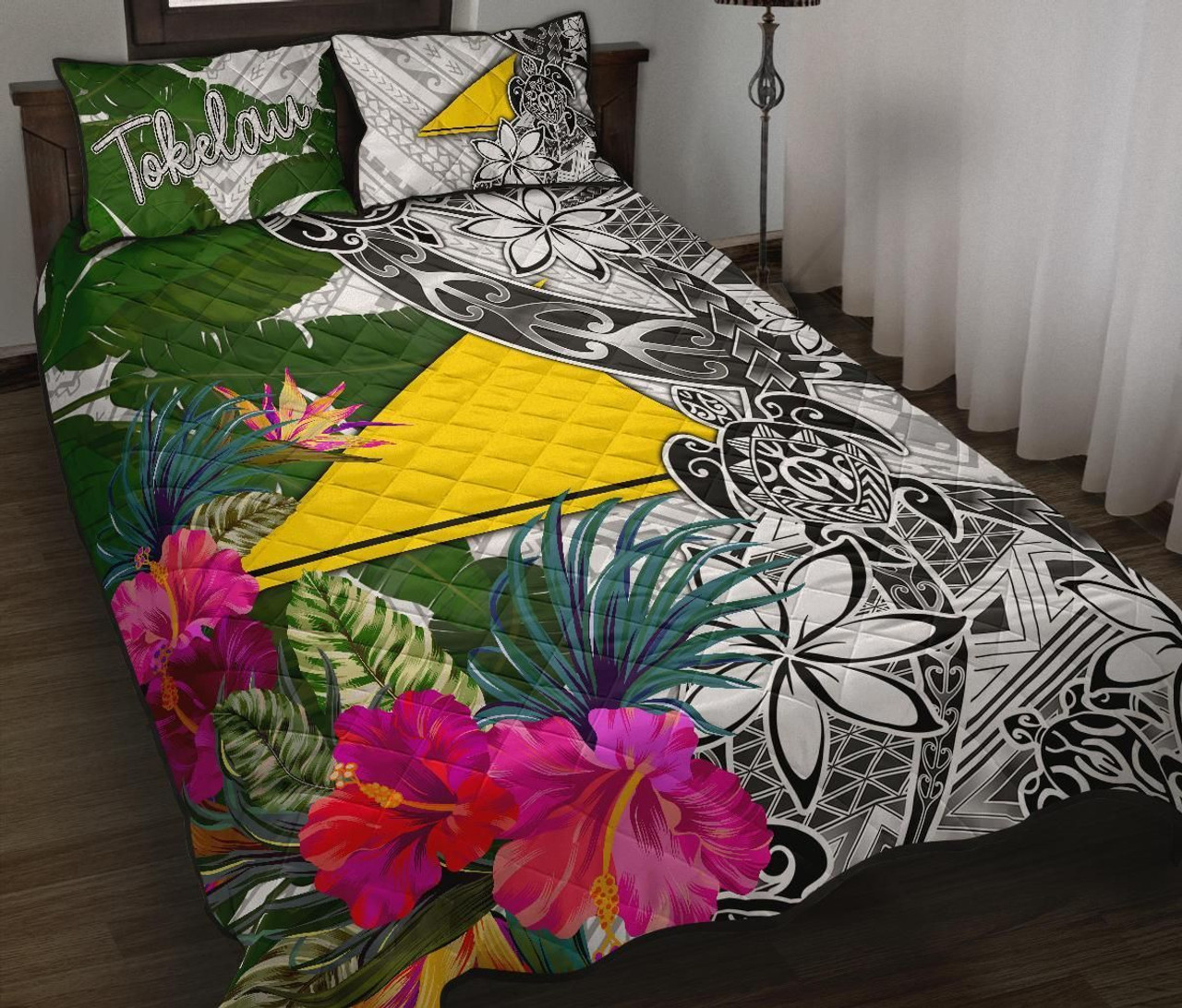 Tokelau Quilt Bed Set White - Turtle Plumeria Banana Leaf 1