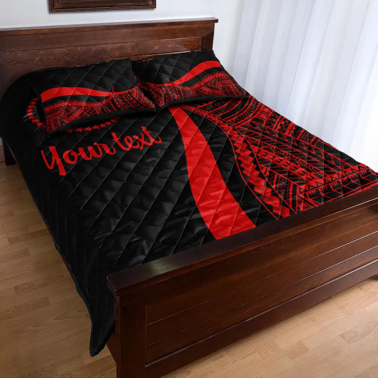 Chuuk Custom Personalised Quilt Bet Set - Red Polynesian Tentacle Tribal Pattern 3