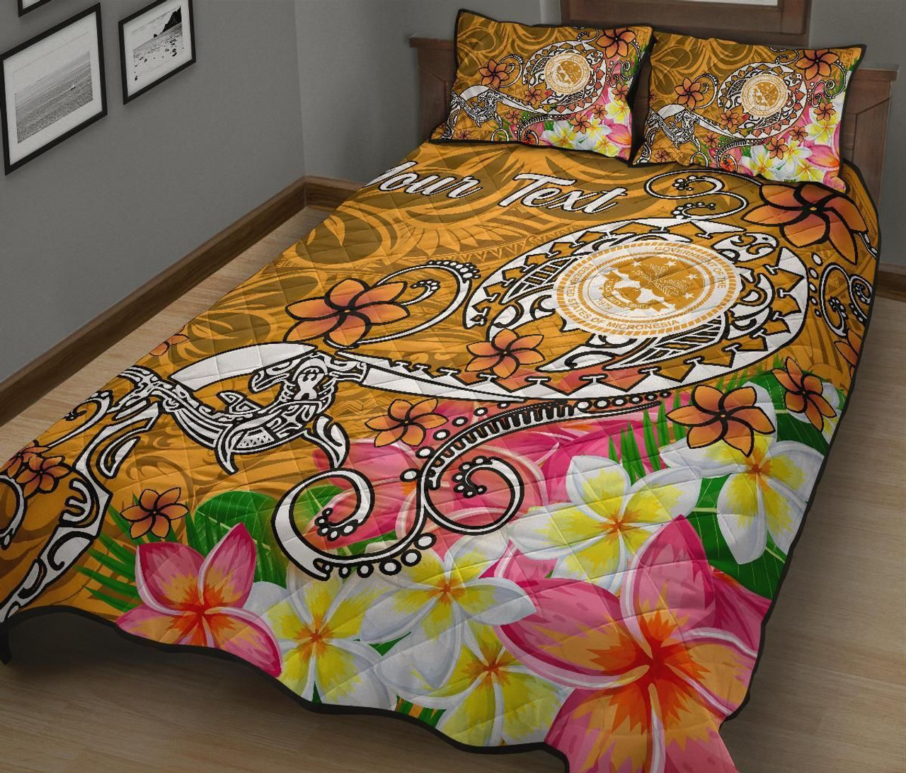 FSM Custom Personalised Quilt Bed Set - Turtle Plumeria (Gold) 2