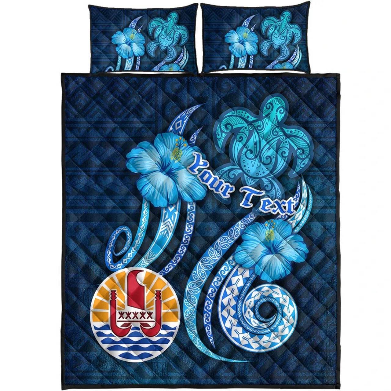 Tahiti Personalised Quilt Bed Set - Turtle and Tribal Tattoo Of Polynesian 4
