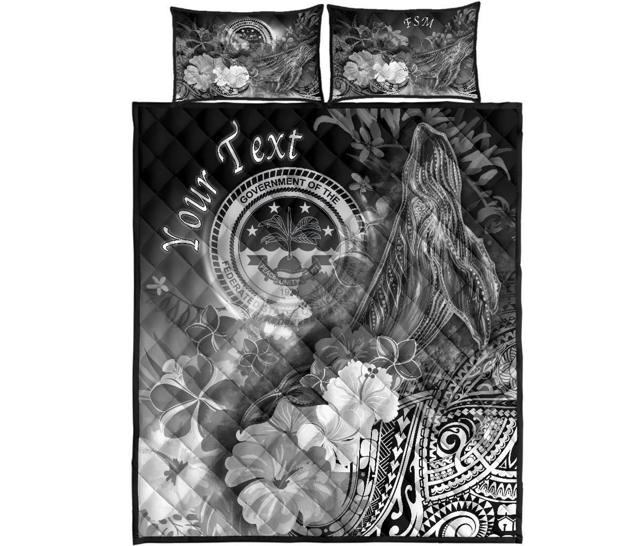 Federated States of Micronesia Custom Personalised Quilt Bed Sets - Humpback Whale with Tropical Flowers (White) 5