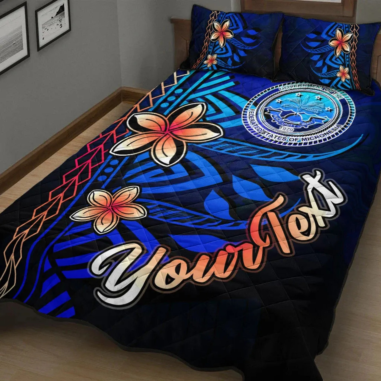 Federated States of Micronesia Custom Personalised Quilt Bed Set - Vintage Tribal Mountain 2