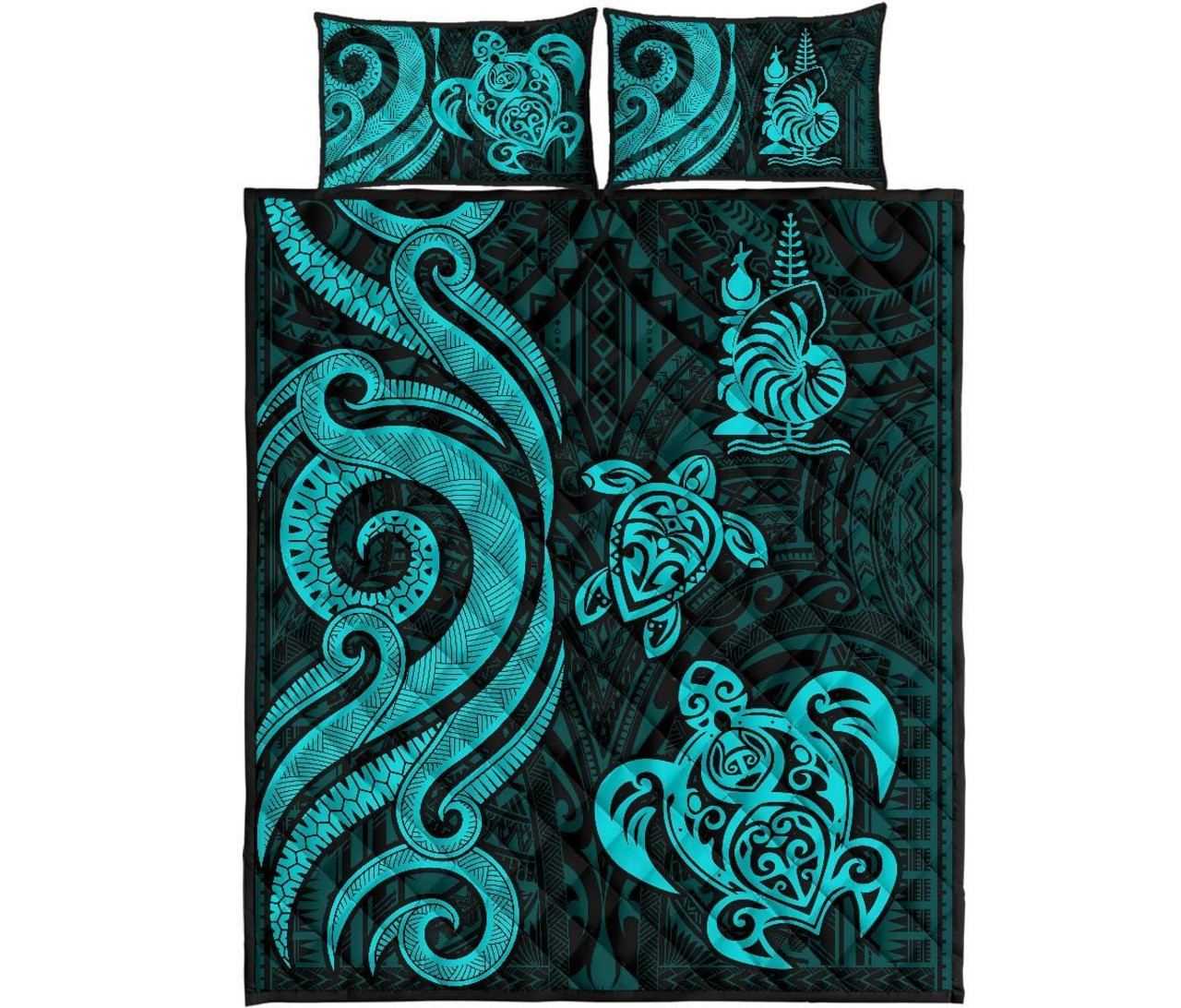 New Caledonia Quilt Bed Set - Turquoise Tentacle Turtle 5