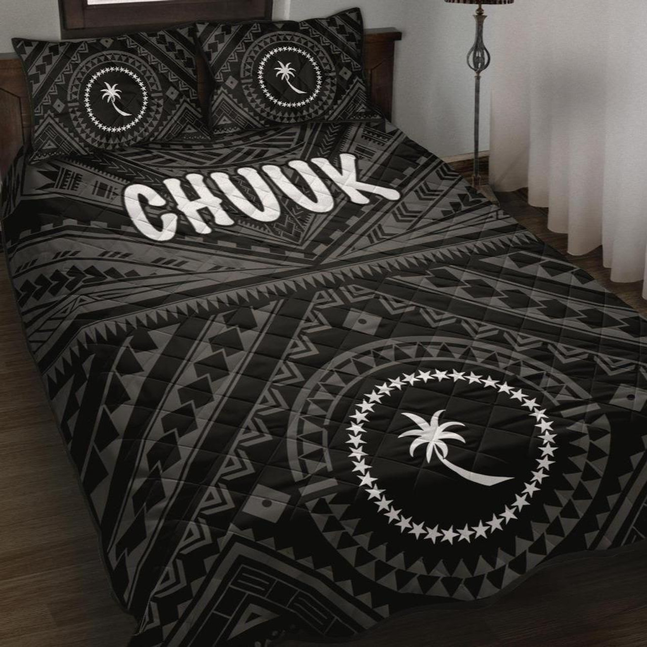 Chuuk Quilt Bed Set - Chuuk Seal With Polynesian Tattoo Style ( Black) 1