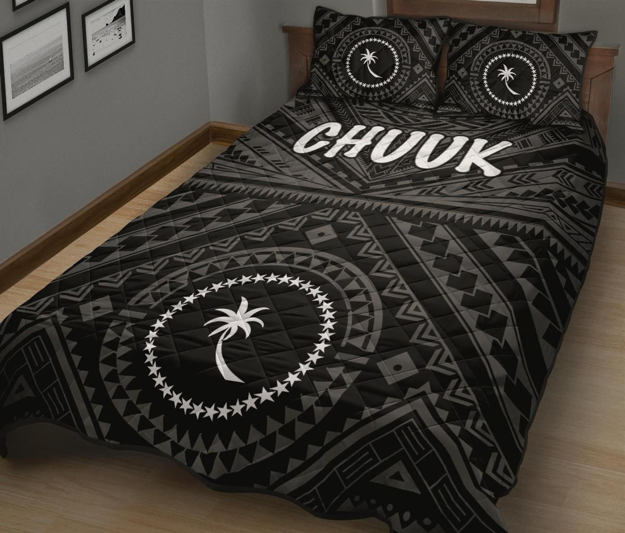 Chuuk Quilt Bed Set - Chuuk Seal With Polynesian Tattoo Style ( Black) 2