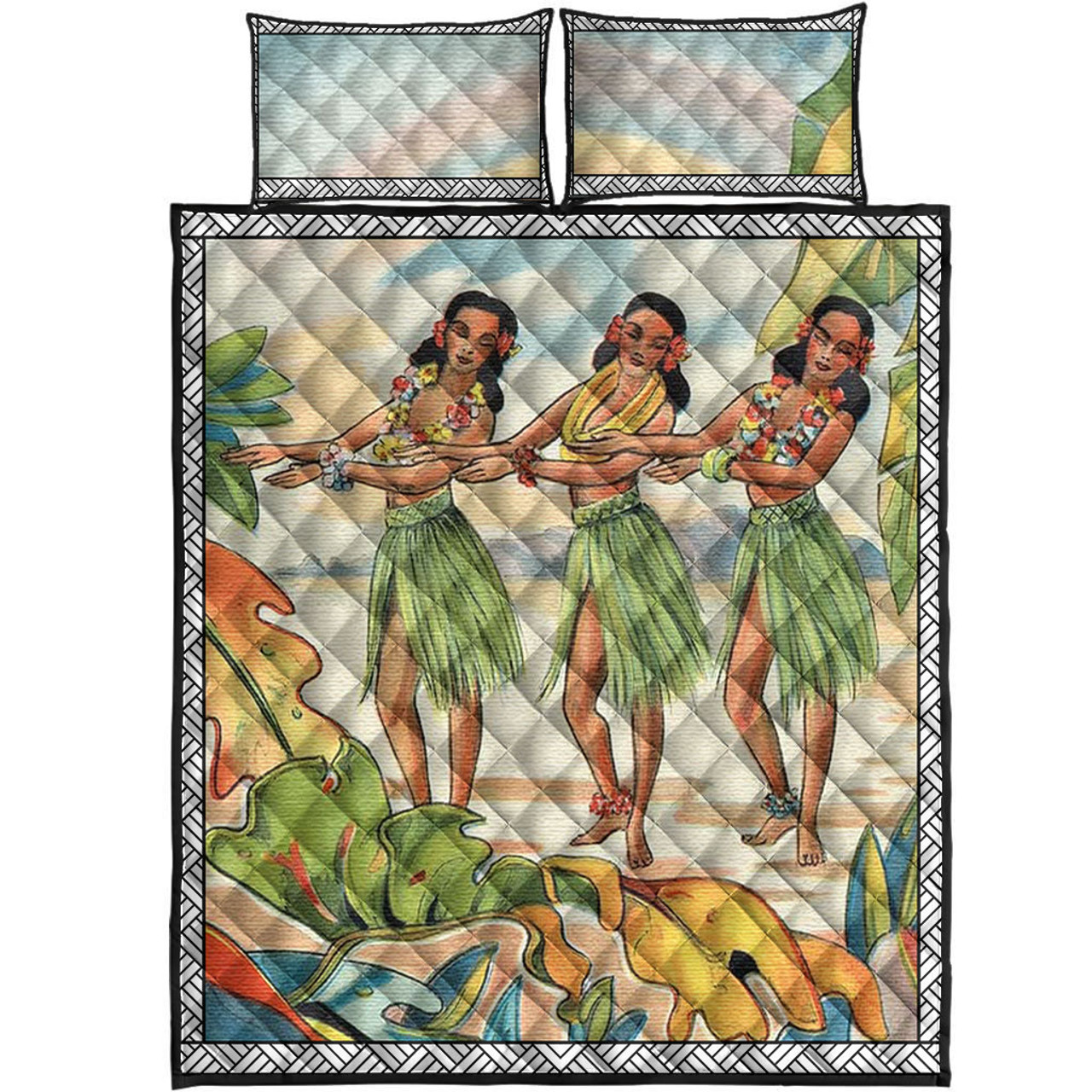 Aloha Nui Loa From Hawaii Hula Girls Quilt Bed Set