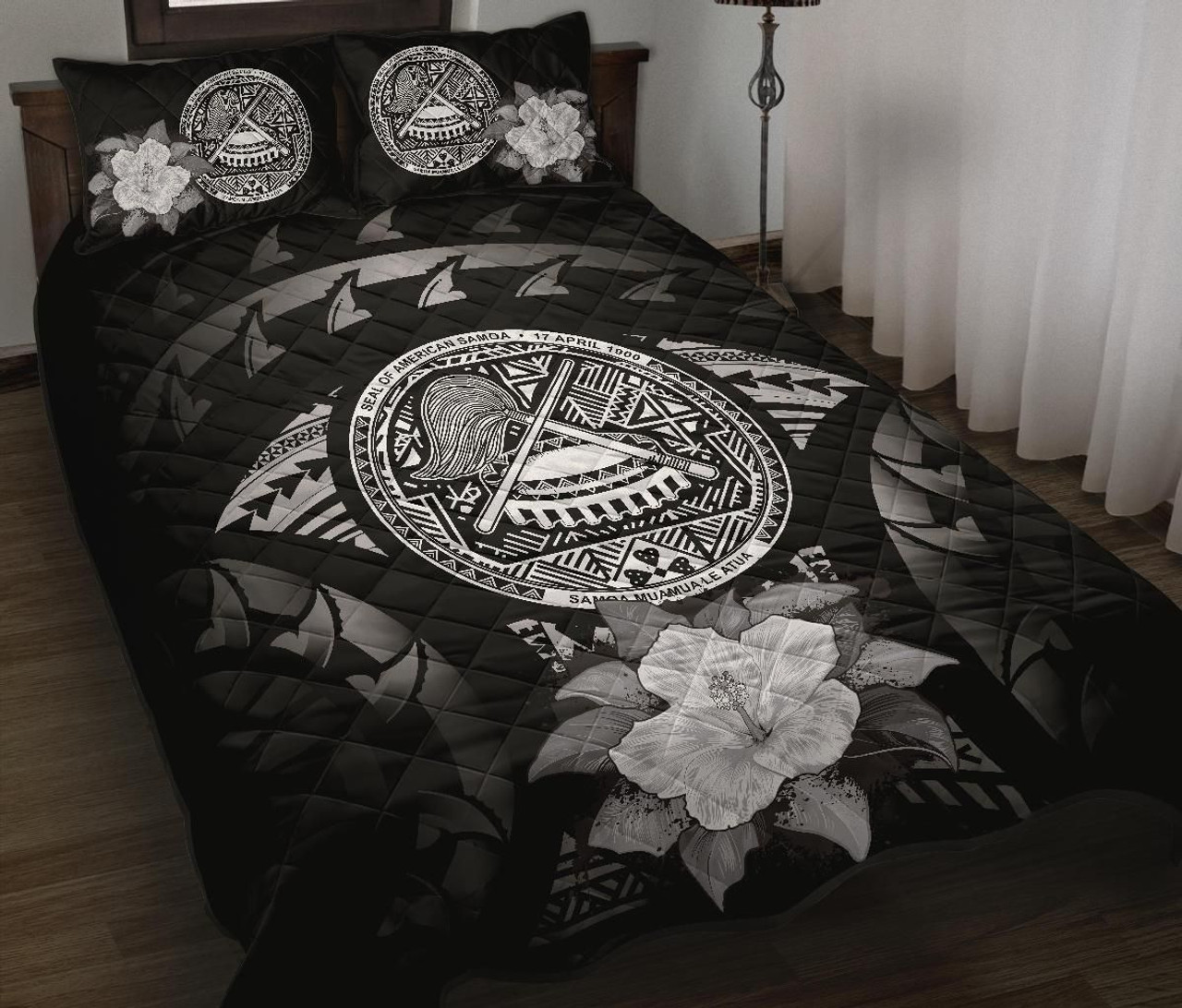 American Samoa Polynesian Quilt Bed Set Hibiscus Gray 1
