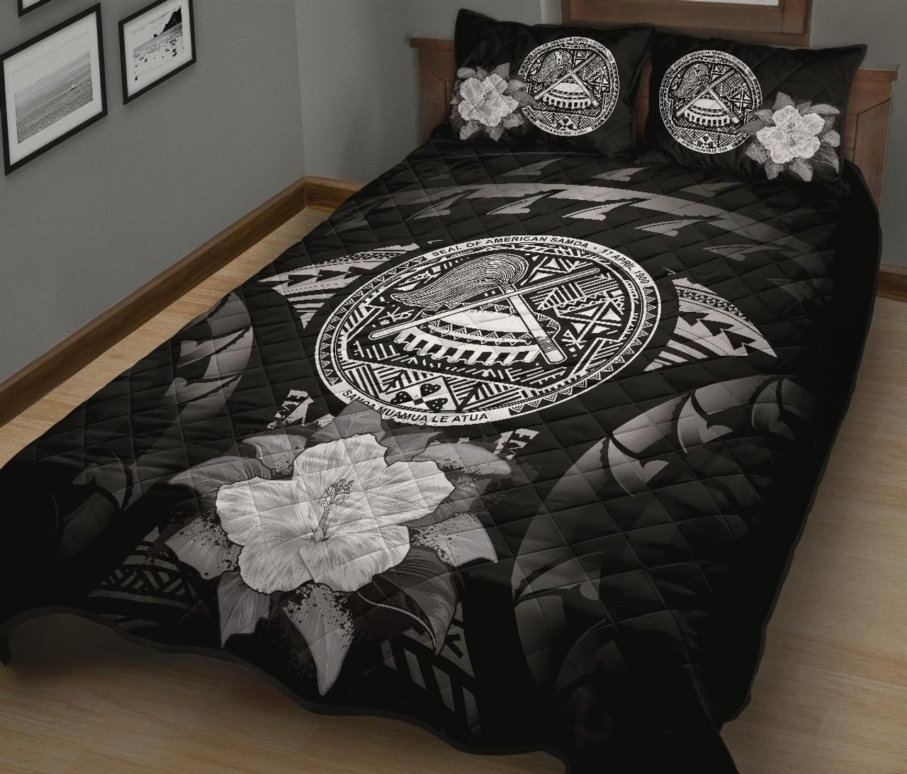 American Samoa Polynesian Quilt Bed Set Hibiscus Gray 2