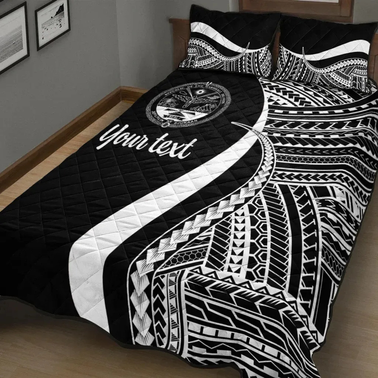 Marshall Islands Custom Personalised Quilt Bet Set - White Polynesian Tentacle Tribal Pattern Crest 2