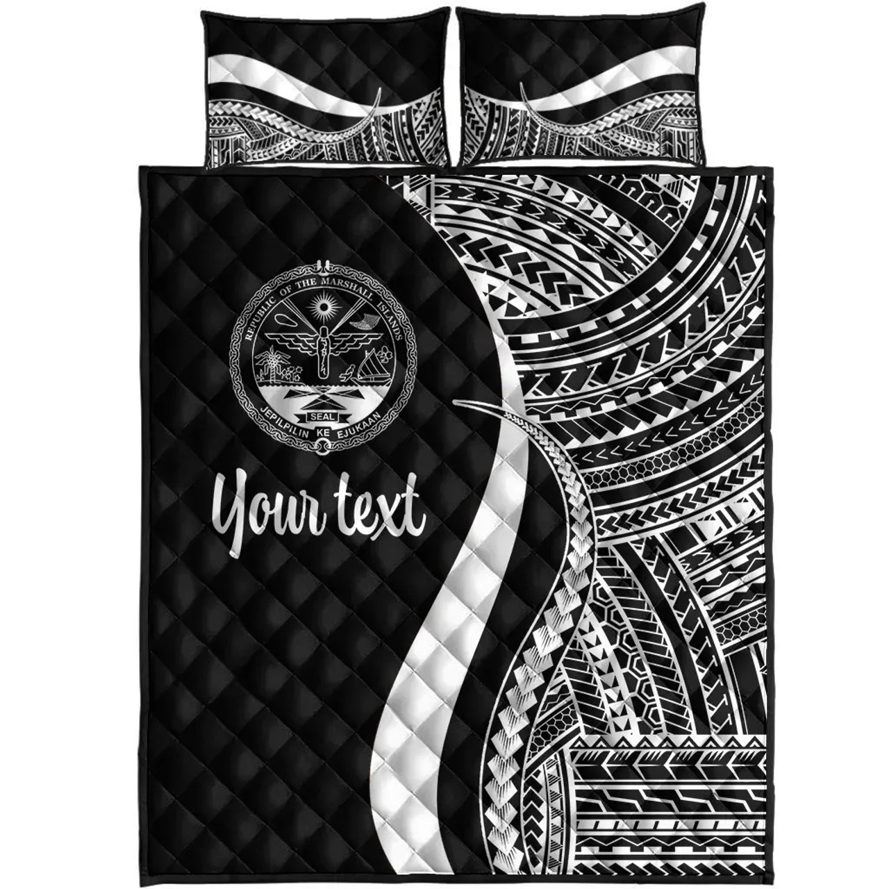 Marshall Islands Custom Personalised Quilt Bet Set - White Polynesian Tentacle Tribal Pattern Crest 5