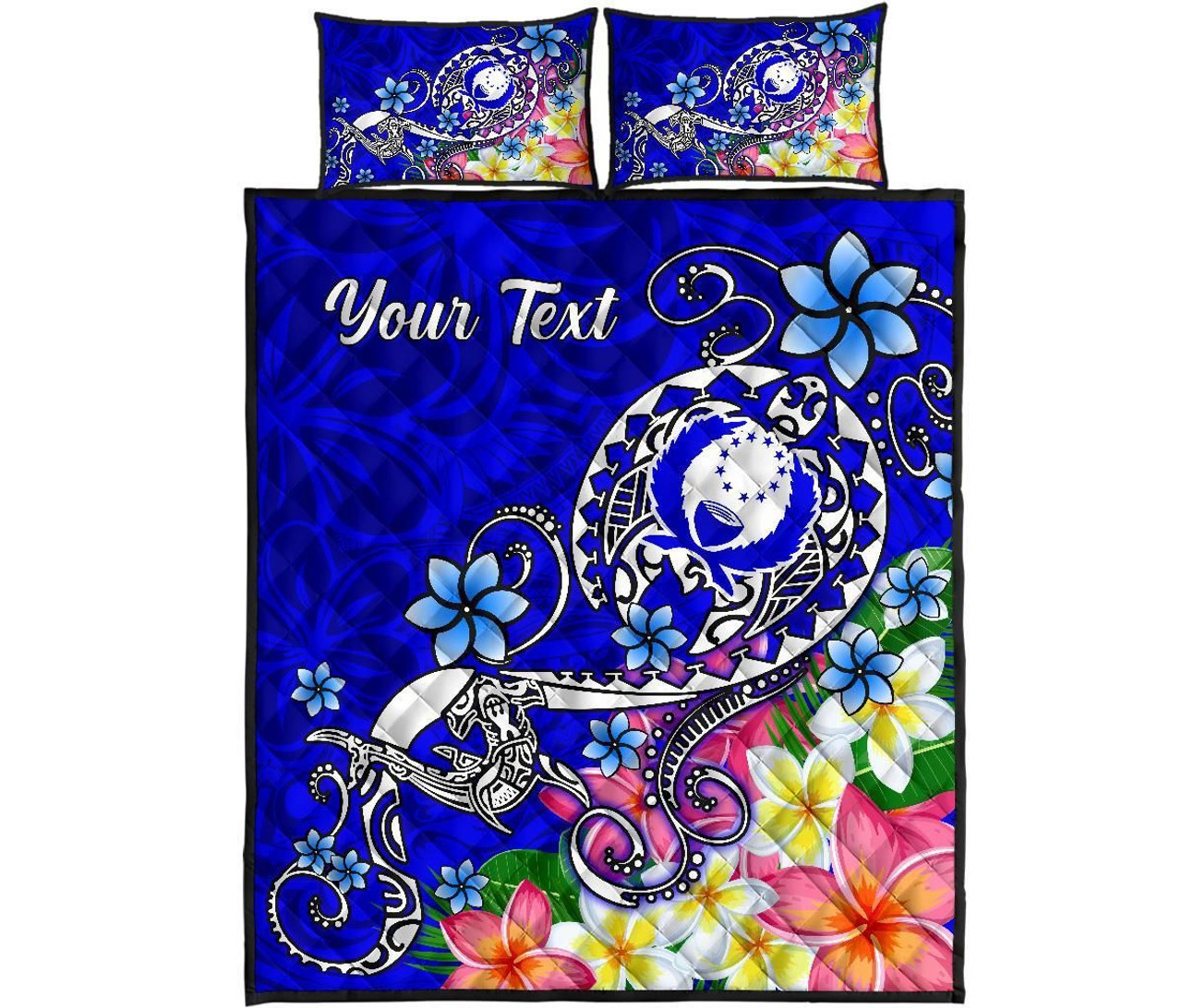 Pohnpei Custom Personalised Quilt Bed Set- Turtle Plumeria (Blue) 5