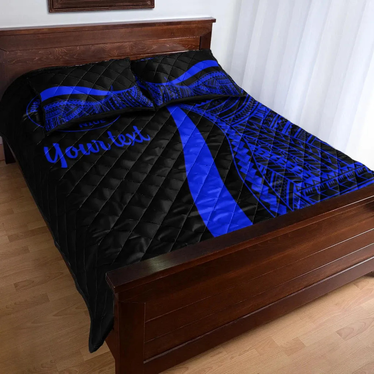 Niue Custom Personalised Quilt Bet Set - Blue Polynesian Tentacle Tribal Pattern 3