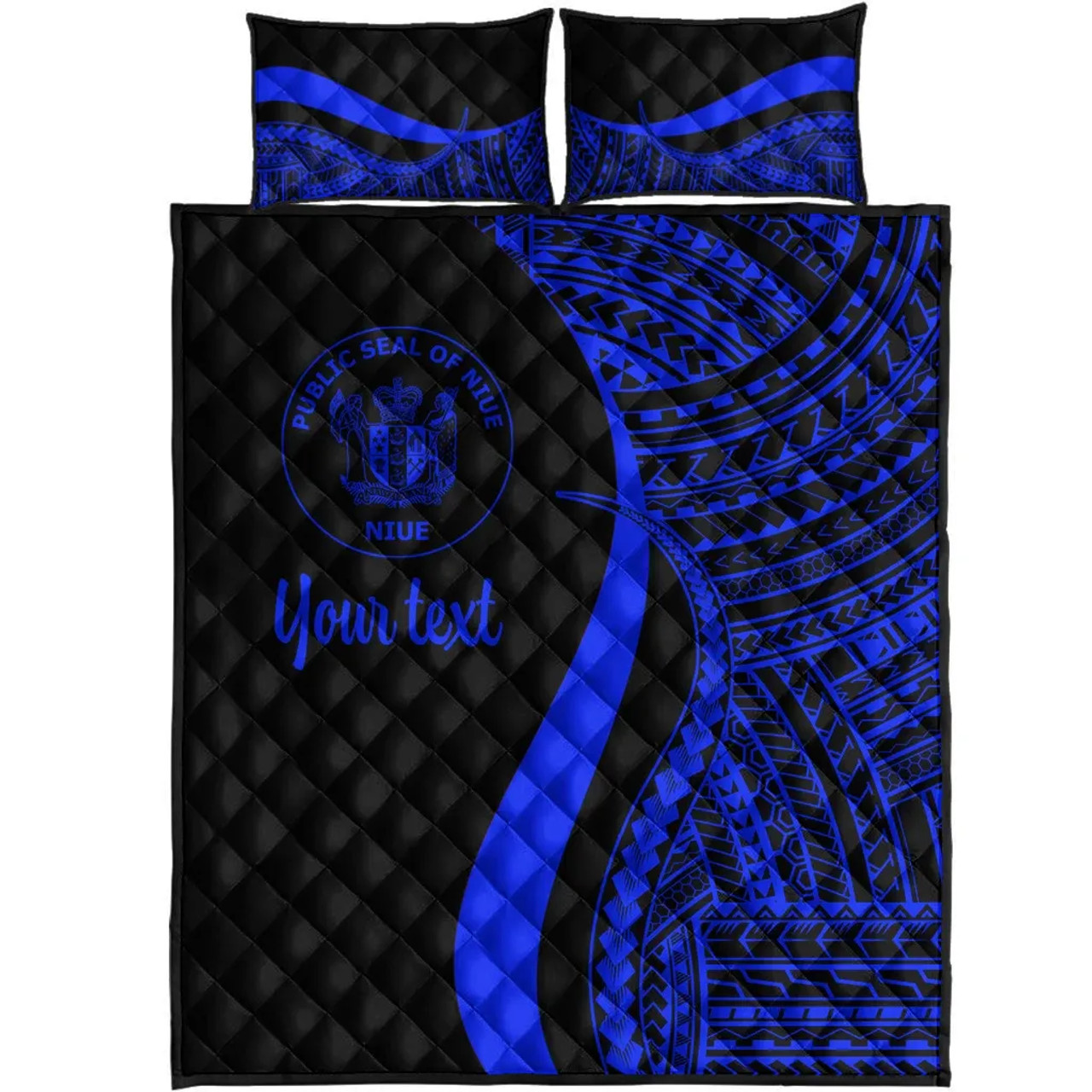 Niue Custom Personalised Quilt Bet Set - Blue Polynesian Tentacle Tribal Pattern 5