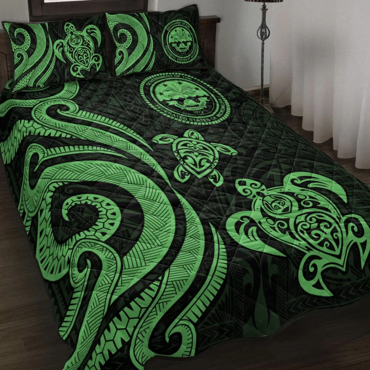 Federated States of Micronesia Quilt Bed Set - Green Tentacle Turtle 1